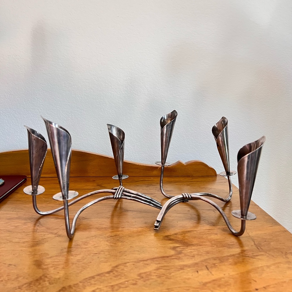 Vintage Scandinavian Hans Jensen Denmark Silver-Plated Calla Lily Candle Holders